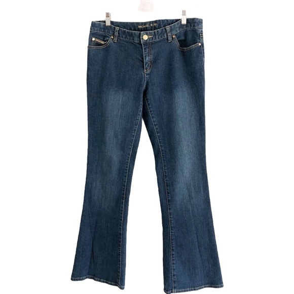 Michael Kors Gold-tone Studded Pockets Boot Cut Blue Jeans Size 8 - Picture 1 of 12